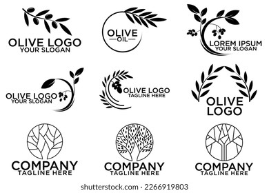 Set of olive oil hand written lettering logo, label, badge or emblem. Isolated on white background. Vector illustration.