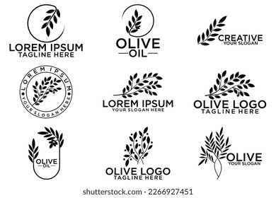 Set of olive oil hand written lettering logo, label, badge or emblem. Isolated on white background. Vector illustration