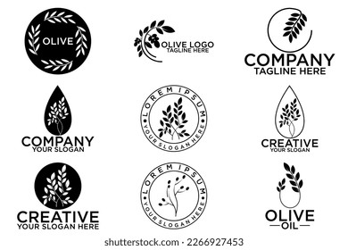 Set of olive oil hand written lettering logo, label, badge or emblem. Isolated on white background. Vector illustration