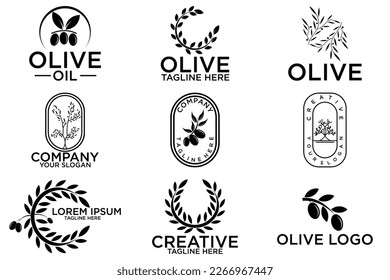 Set of olive oil hand written lettering logo, label, badge or emblem. Isolated on white background. Vector illustration