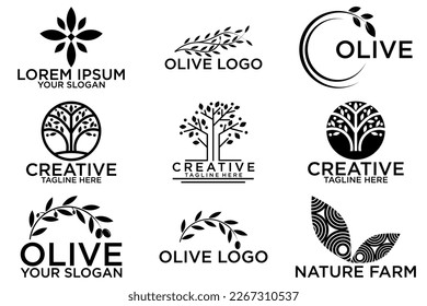Set of olive oil hand written lettering logo, label, badge or emblem. Isolated on white background. Vector illustration