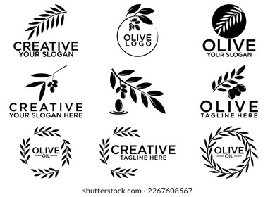 Set of olive oil hand written lettering logo, label, badge or emblem. Isolated on white background. Vector illustration
