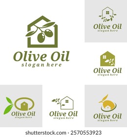 Set of Olive Oil with house logo design vector illustration. Olive Oil logo concept template