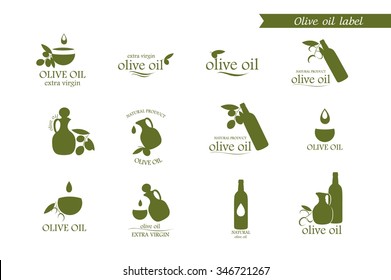 Set of olive oil label, logo, badges. Olive oil bottle vector set.  Vector Olive oil logo isolated.