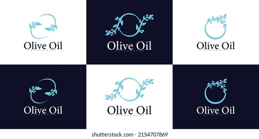 Set of olive oil logo design collection with creative branch shape Premium Vector
