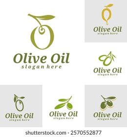 Set of Olive Oil logo design vector illustration. Olive Oil logo concept template