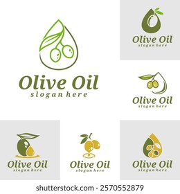 Set of Olive Oil logo design vector illustration. Olive Oil logo concept template