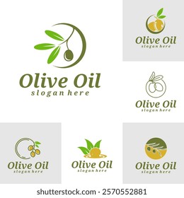 Set of Olive Oil logo design vector illustration. Olive Oil logo concept template