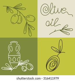 Set of olive oil logos for design organic cosmetic, health food and company.  Flat icons 