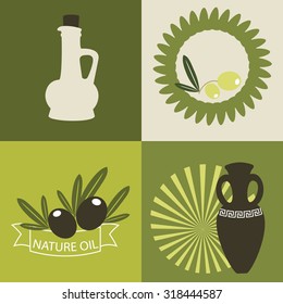 Set of olive oil logos for design organic cosmetic, health food and company name.  Flat icons 