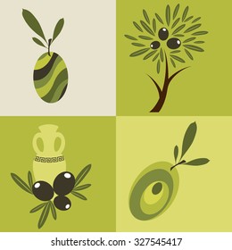 Set of olive oil logos for design organic cosmetic, health food and company name.  Flat icons