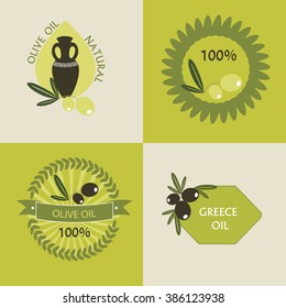 Set of olive oil logos for design organic cosmetic, health food and company name.  Flat icons