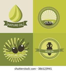 Set of olive oil logos for design organic cosmetic, health food and company name.  Flat icons