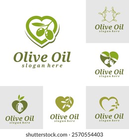 Set of Olive Oil with love logo design vector illustration. Olive Oil logo concept template