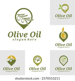 Set of Olive Oil with point logo design vector illustration. Olive Oil logo concept template