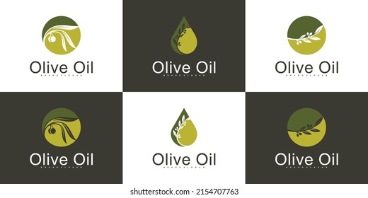 Set of olive oil vector logo design collection, suitable for health and food business Premium Vector