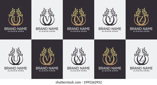 Diseño del logo del olivo letra inicial U a Z con estilo de arte lineal y concepto creativo