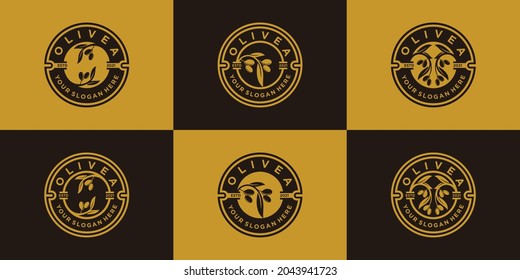 Set of olive tree and oil logo design collection with modern emblem style Premium vektor, part 1