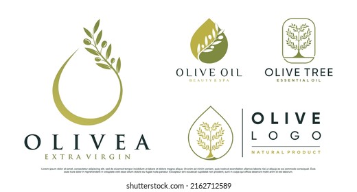 Set of olive tree and oil logo design vector illustration with creative element Premium Vector