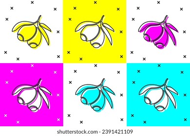 Set Olives branch icon isolated on color background.  Vector