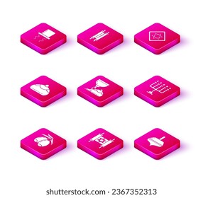 Set Olives branch, Torah scroll, Jewish sweet bakery, goblet and hanukkah sufganiyot, Hanukkah dreidel, menorah, Star of David and  icon. Vector