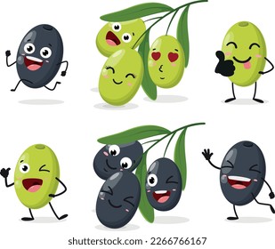 Set of olives cartoon cute character 