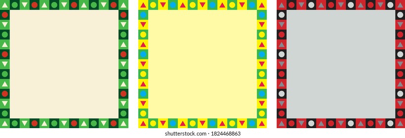 Set of olorful square frame. Consists of a combination of circles and triangles in a box.