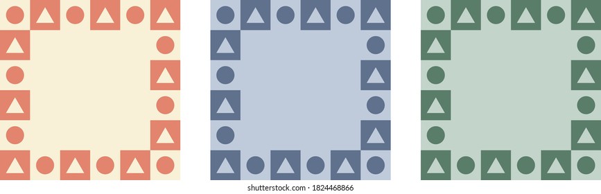 Set of olorful square frame. Consists of a combination of circles and triangles in a box.