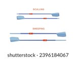 Set of olympic rowing oars. A sculling pair and a sweeping pair. Vector objects.