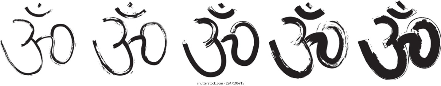 Set of the Om or Aum symbols. Hinduism flat vector icon.Black ink handwriting. Vector