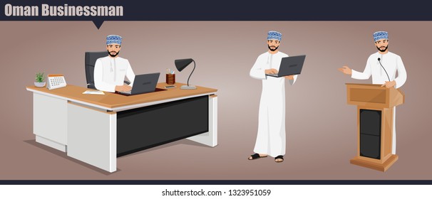 Set of Omani Businessman in office with hand poses and props.