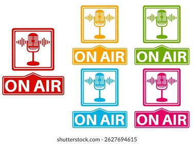 set on air sign icon. Live broadcast symbol sign sticker label template design vector illustration