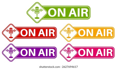 set on air sign icon. Live broadcast symbol sign sticker label template design vector illustration