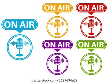 set on air sign icon. Live broadcast symbol sign sticker label template design vector illustration