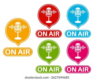 set on air sign icon. Podcast sign symbol label template design vector illustration