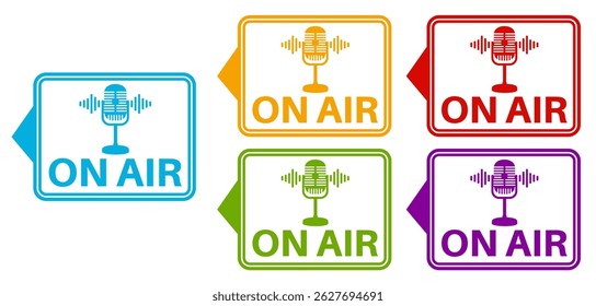 set on air sign icon. Podcast sign symbol label template design vector illustration