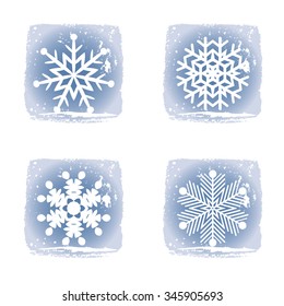 Set on different snowflakes grunge icons