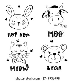set on hand drawn animals and quotes for baby's nursery posters, banners, prints, cards, stickers, etc. Clothes, birthday card design. EPS 10