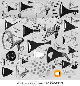 set on hand drawn Scribble megaphone vector