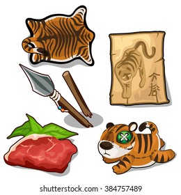 Set on hunting tigers. Vector illustration.