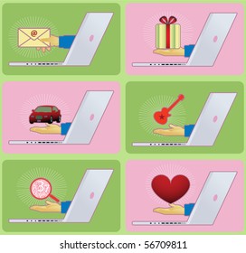 A set on laptops with images of what you can get online