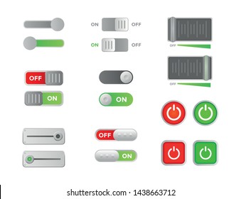 set of on - off button, control switch and slider, for household appliances, vector illustration