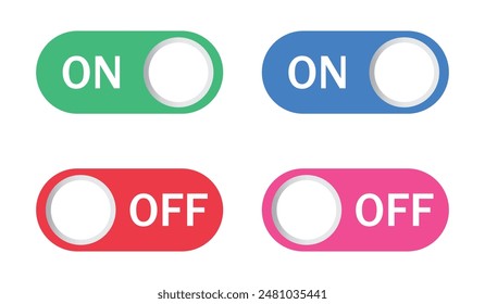 Set of on and off button. Power on or off button. Set of switch button icon set. Turn on and turn off switch button. On and off toggle switch buttons. vector illustration.