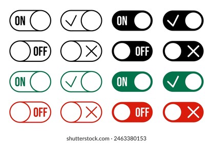set of on and off switch button icons. simple design isolated on white background.