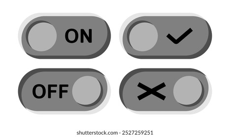set of On and Off toggle button icons. gray design isolated on white background