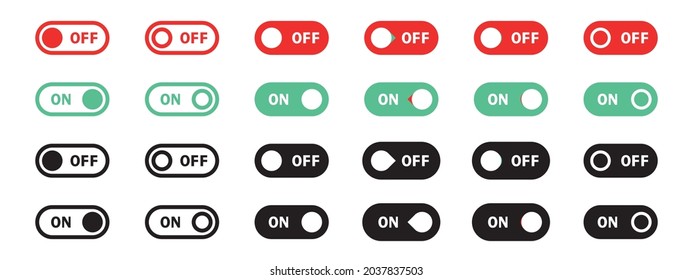 Set on off. On and Off Toggle switch button vector format. Toggle slide for mobile app, social media. Vector illustration.