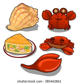 Set on the theme of crab. Vector illustration.