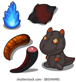 Set on the theme of dragons and their application in household and industry. Vector illustration.
