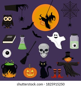 set on the theme of the Halloween holiday, color vector illustration in the style of flat, clipart, design, decoration