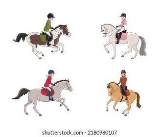 A Set On The Theme Of A Pony Club, Children Ride Small Horses